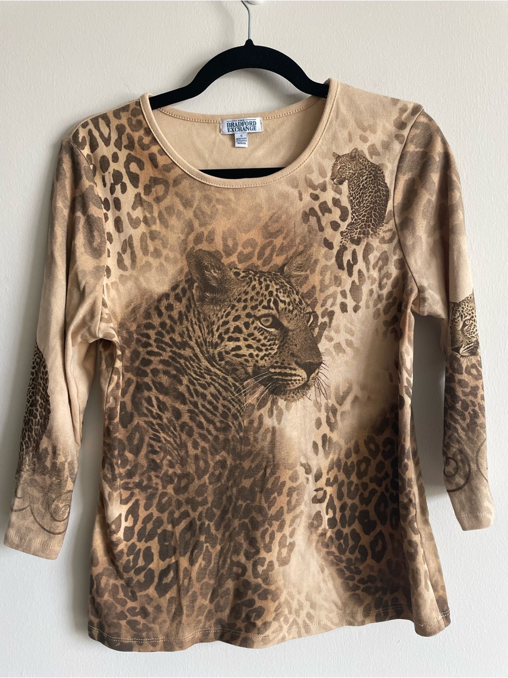 Vintage 90s cheetah big cat scoop neck 3/4 sleeve shirt animal print leopard